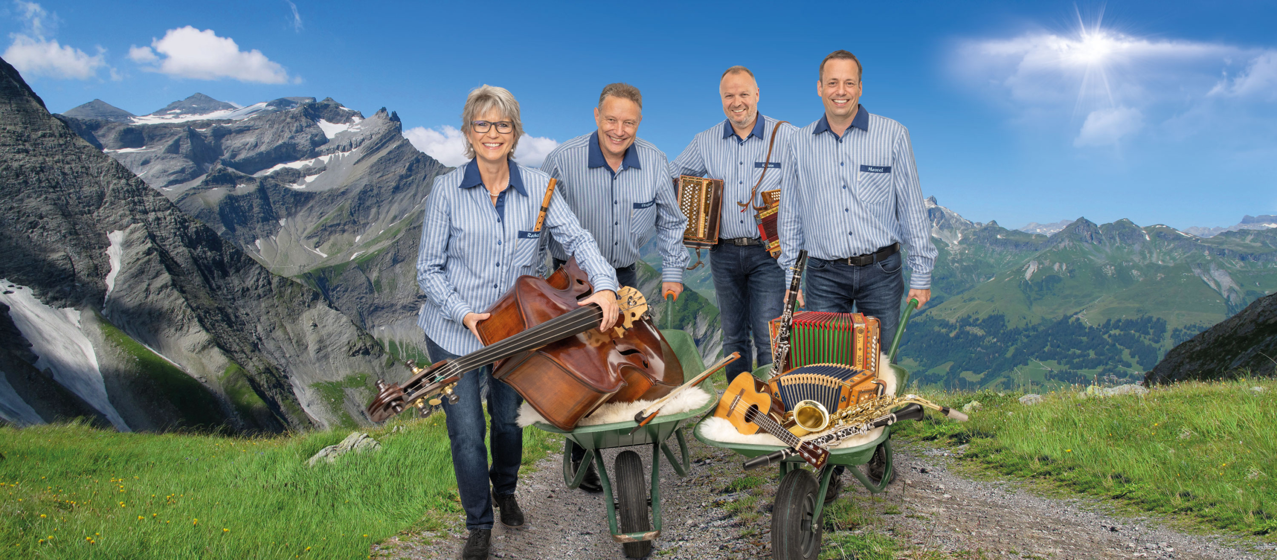 Ohalätz mit Instrumenten in der Schweizer Berglandschaft